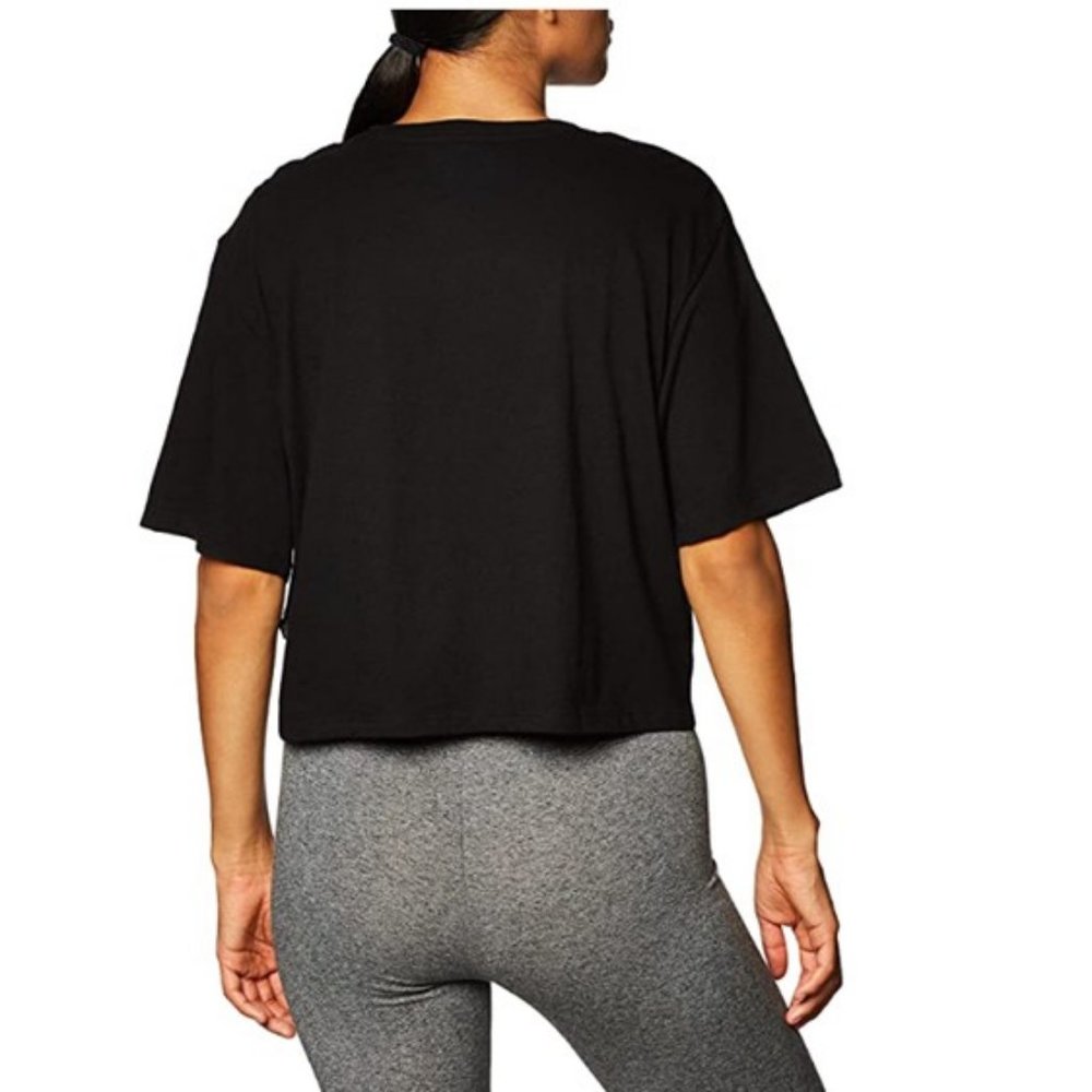 Puma Black Crop Top with white Puma Logo Cropped Tee Women's size L - Picture 2 of 16